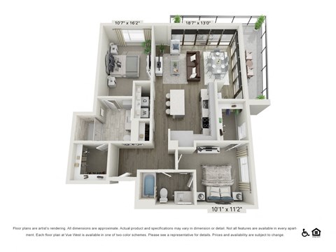 Floor plan for 2 beds, 2 baths, 1135 sqft